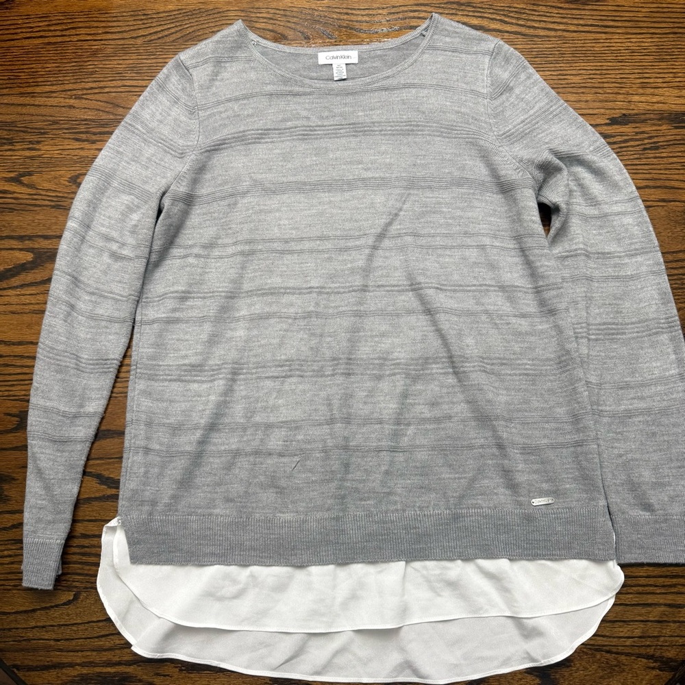 Calvin Klein Gray and White Layered Sweater